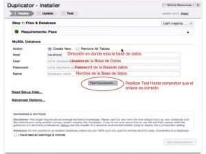 Configuracion de la pantalla de duplicate ejecutado desde el installer.php 
