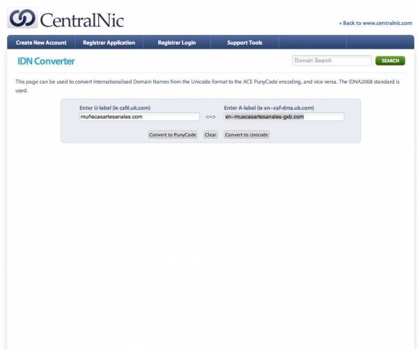 pagina web para cambia la ñ o ç a sistema punycode desde unicode