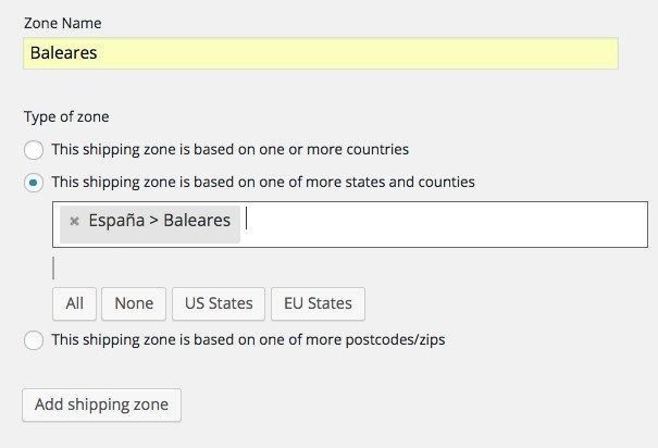 Configuración de Table Rate Shipping para envios a Baleares