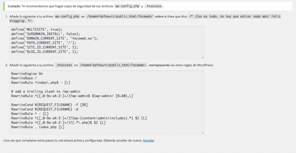 Configuración del archivo wp-config y htacces para crear un multisite con subcarpetas