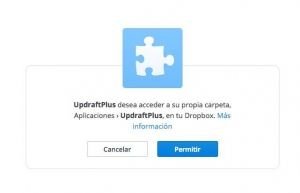 pantalla de dropbox para hacer copias de seguridad en el plgin updraftplus
