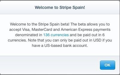Pantalla de bienvenida cuando creas una cuenta nueva de stripe
