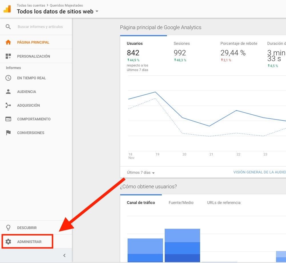 Donde encontrar en analytics el código de seguimineto que se inserta en mi página web
