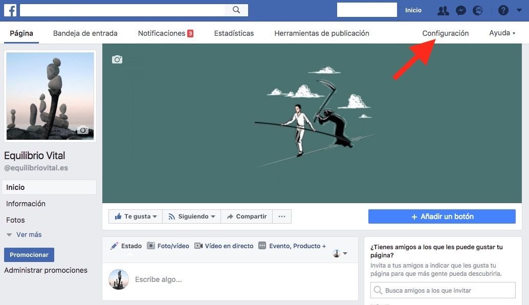 Donde esta la configuración de las páginas de facebook