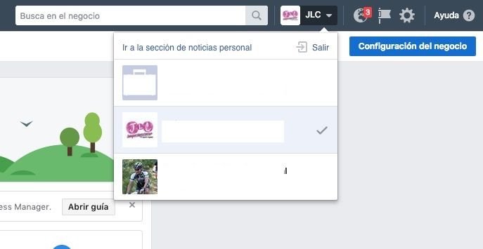 Elección de cuentas para trabajar desde Business Manager