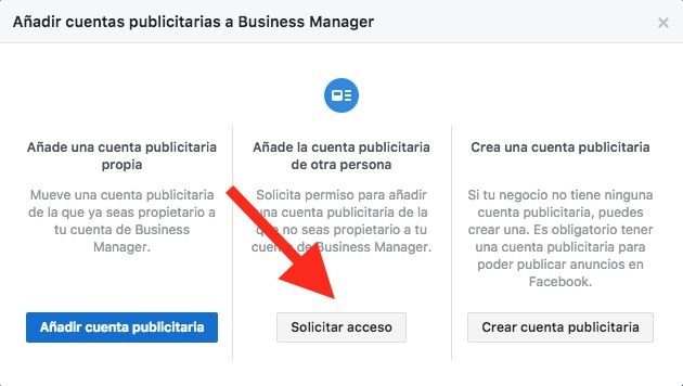 solicitud de cuentas publicitarias de facebook desde el business manager