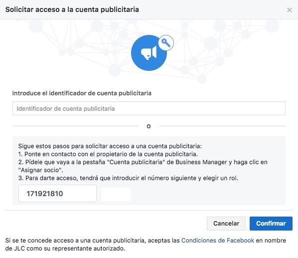 Pantalla de solicitud de cuentas para acceder