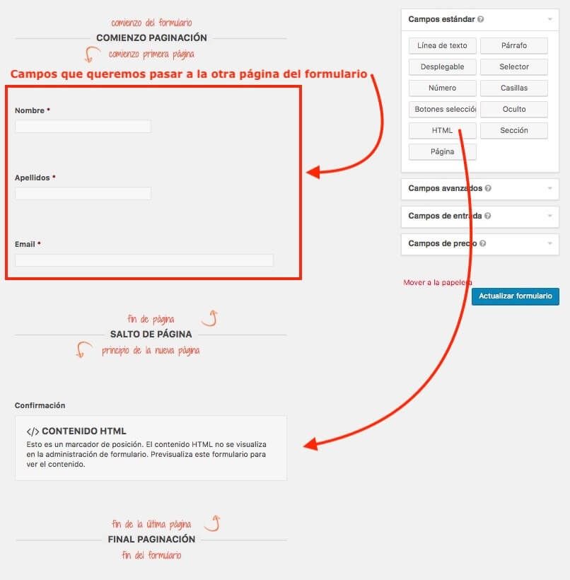 Cómo pasar datos de un campo para visualizarlo en un salto de página en Gravity form 2