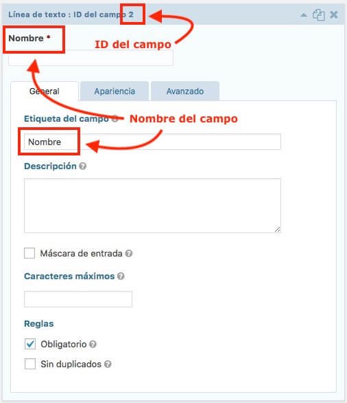 Estructura de las etiqeutas para pasar informacion de página a otras en gravity form para una página de confirmación