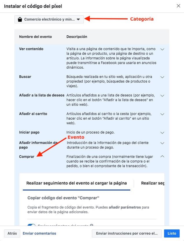Cómo-crear-eventos-en-Tag-Manager-para-Facebook-Ads-menu-comercio-electrónico-minorista-comprar